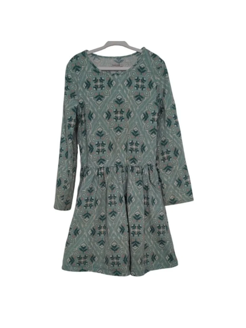 Garnet Hill Floral Dress Set of 2 Girls Size Medium Green Pink Organic Cotton